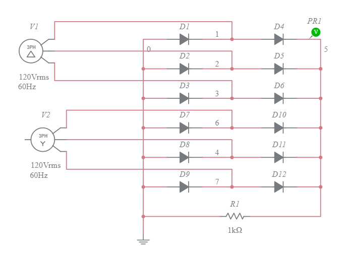 six phase rectifier - 12 pulse - Multisim Live